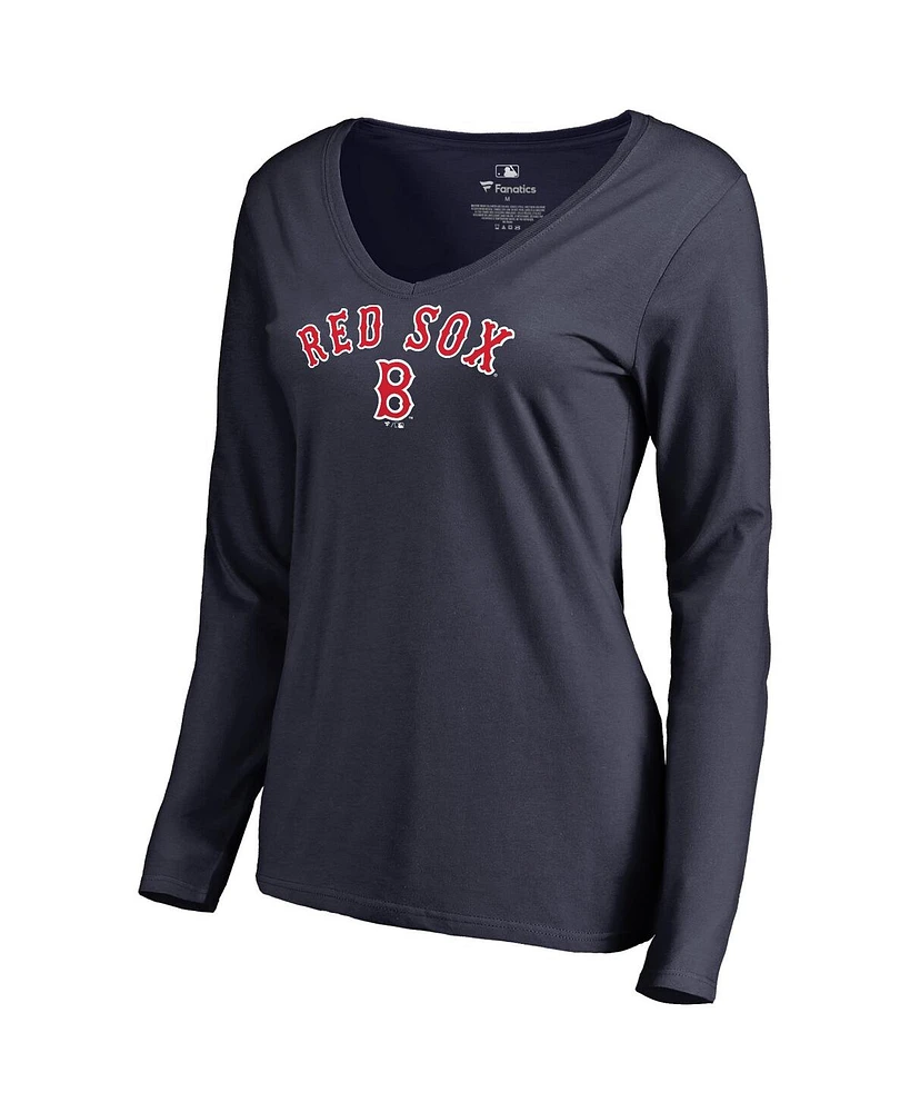 Women's Fanatics Navy Boston Red Sox Cooperstown Collection Wahconah Long Sleeve V-Neck T-shirt