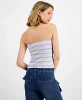 Rebellious One Juniors' Striped Lettuce Edge Tube Top