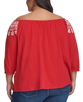 Tommy Hilfiger Plus Off-The-Shoulder Embroidered Top