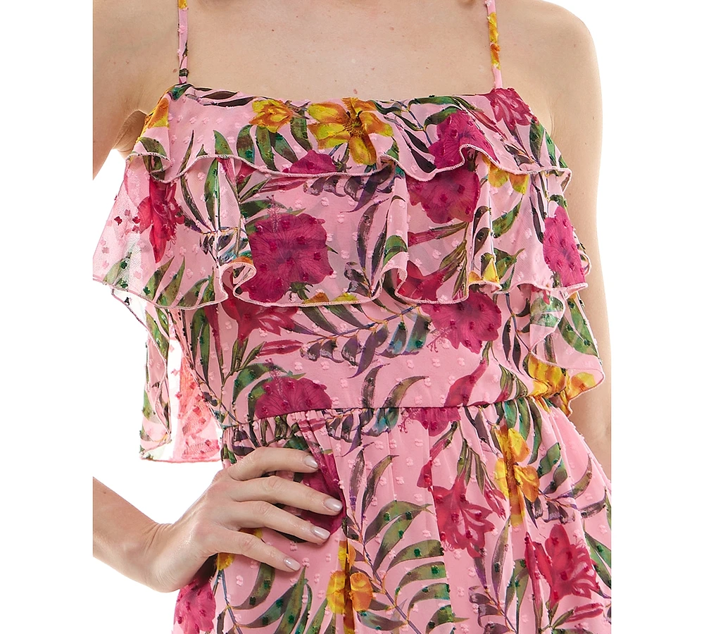 Speechless Juniors' Floral Print Ruffled Sleeveless A-Line Dress