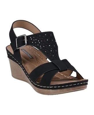 Gc Shoes Women's Cole Embellished T-Strap Slingback Wedge Sandals