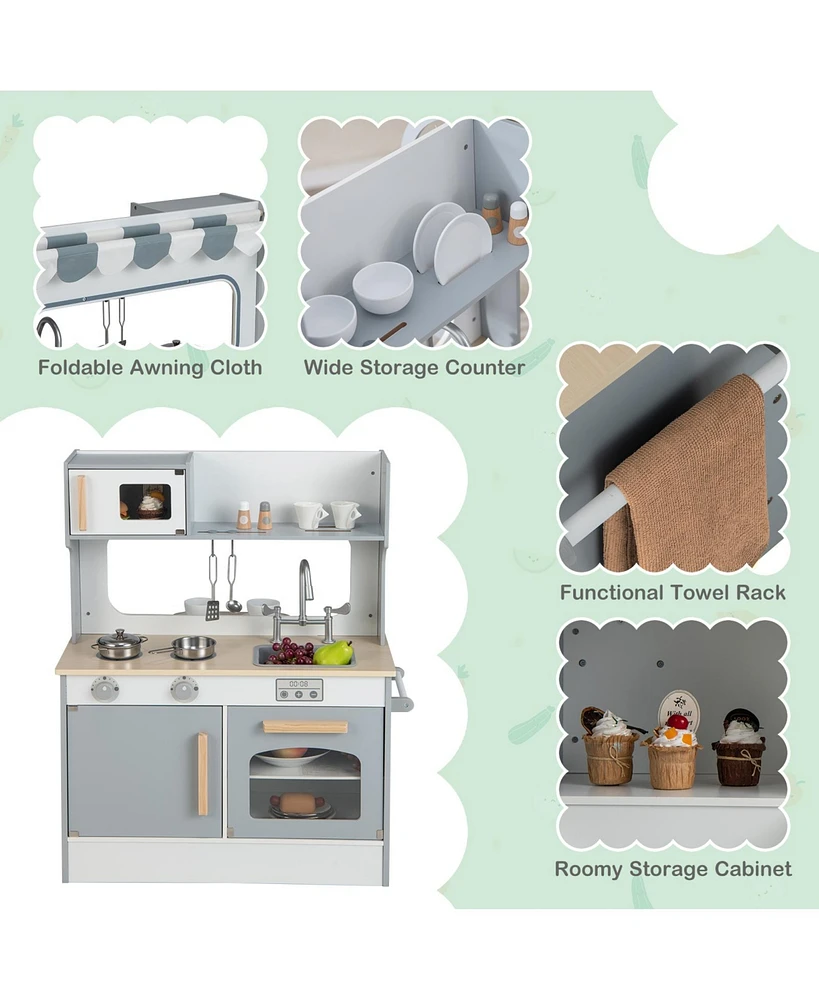 Sugift Double Sided Kids Pretend Kitchen Playset with 2-Seat Cafe