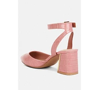 hyatt metallic sling block heel sandals