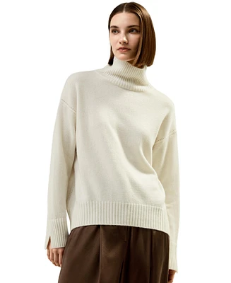 Lilysilk Women's Turtleneck Relaxed-Fit Cashmere Sweater for Women