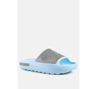 London Rag Dumba Diamante Pool Sliders Flats