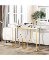 Costway 44" Gold Console Table with Faux Marble Tabletop Golden Metal Frame for Entrance