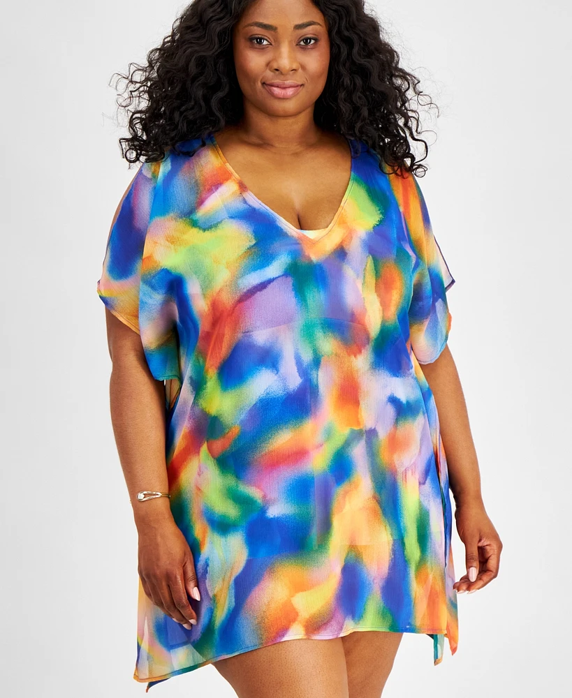 Becca Etc Plus Watercolor-Print Cover-Up Dress