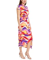 Donna Morgan Women's Printed Faux-Wrap Midi Dress