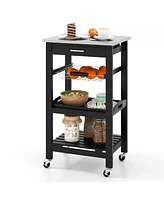 Costway Compact Kitchen Island Cart Rolling Service Trolley with Stainless Steel Top Basket