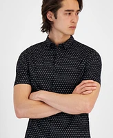 A|X Armani Exchange Men's Short Sleeve Button-Front Double Dash Print Shirt, Created for Macy's