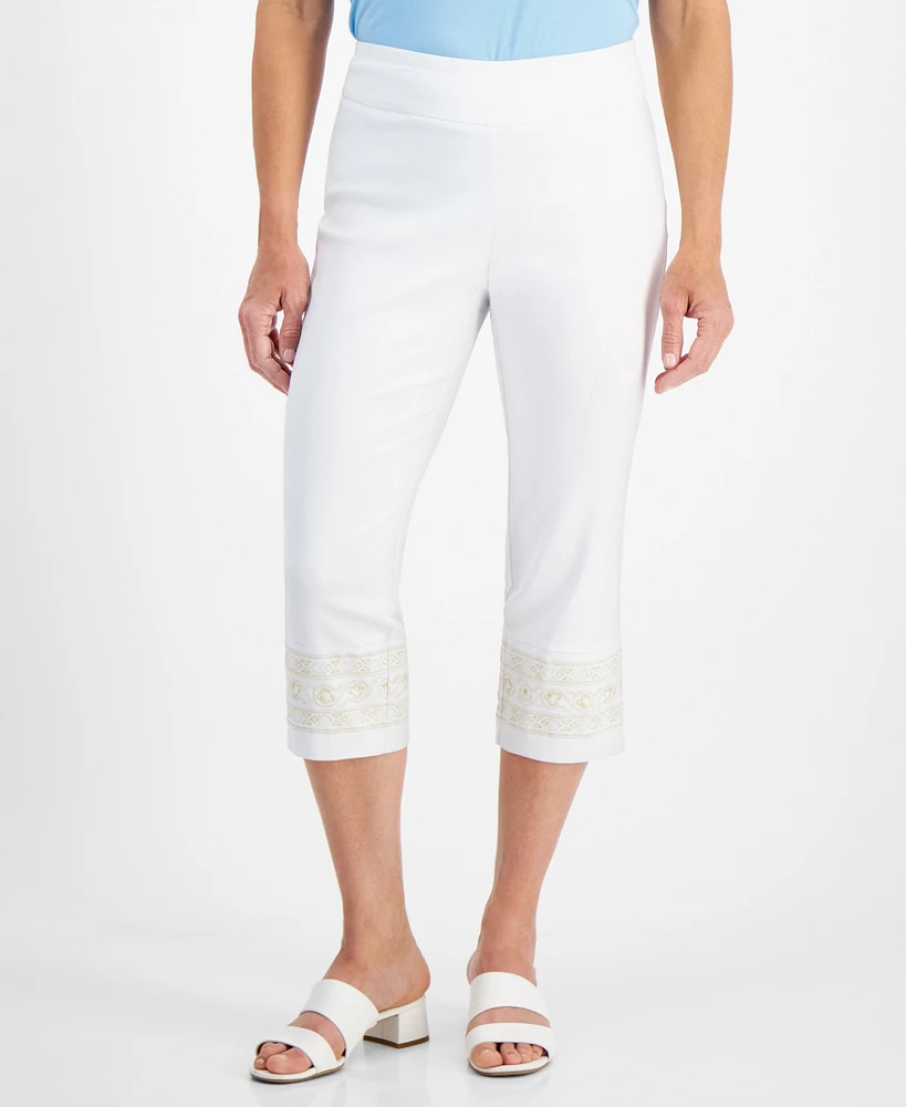 Jm Collection Petite Embroidered-Trim Capri Pants, Created for Macy's