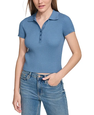 Calvin Klein Jeans Women's Ribbed Short-Sleeve Polo Shirt
