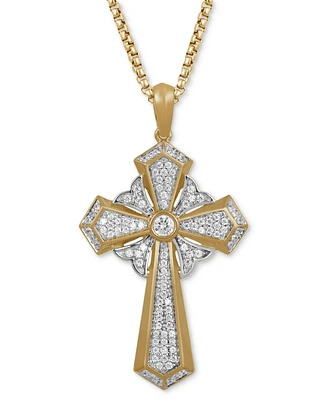 Men's Diamond Cross 22" Pendant Necklace (1/2 ct. t.w.) in Sterling Silver & 18k Gold-Plated Sterling Silver