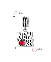 Bling Jewelry Red Big Apple Travel Vacation Tourism Saying I Love New York Dangle Charm Bead For Women Enamel Sterling Silver Fits European Bracelet