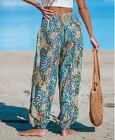 Women's Paisley Smocked Waist Tapered Leg Pants