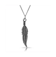 Bling Jewelry Feather Leaf Dangling Pendant Charm Necklace For Women Blackened Sterling Silver 18 Inches