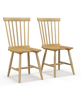 Costway Windsor Dining Chairs Set of 2 Armless Spindle Back Solid Rubber Wood