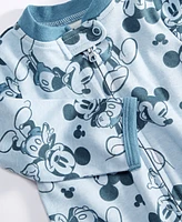 Disney Baby Mickey Mouse Hooray Footed Coverall & Hat, 2 Piece Set