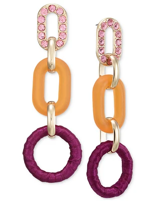 I.n.c. International Concepts Gold-Tone Pave, Color & Ribbon-Wrapped Chain Link Statement Earrings, Created for Macy's