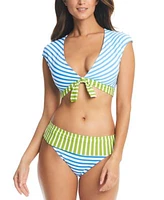 Bleu By Rod Beattie Womens Tie Front Cap Sleeve Bikini Top Foldover Bottoms