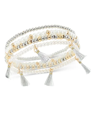 On 34th 4-Pc. Set Bead, Imitation Pearl & Tassel Stretch Bracelets, Created for Macy's