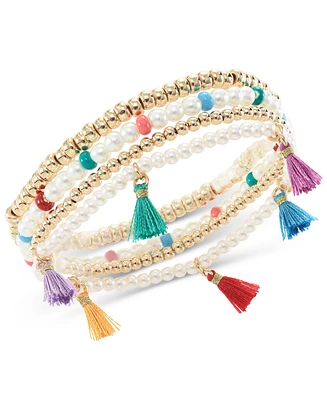 On 34th 4-Pc. Set Bead, Imitation Pearl & Tassel Stretch Bracelets, Created for Macy's