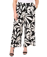 Vince Camuto Plus Printed Smocked-Waist Wide-Leg Pants