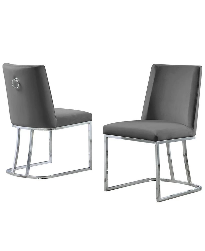 Best Quality Furniture 24" L x 19" W 34" H Velvet Upholstered Side Chairs with Chrome Legs, Set of 2