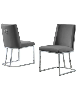 Best Quality Furniture 24" L x 19" W 34" H Velvet Upholstered Side Chairs with Chrome Legs, Set of 2