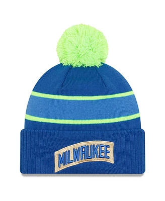 Men's New Era Blue Milwaukee Bucks 2023/24 City Edition Cuffed Pom Knit Hat