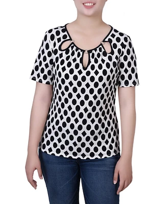Ny Collection Women's Short Sleeve Top with Ring Details