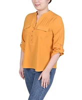 Ny Collection Women's Long Tab-Sleeve Blouse with Pockets