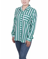 Women's Missy Long Sleeve Striped Blouse Top