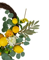 Northlight Lemons and Flowers Artificial Floral Spring Wreath, 18"