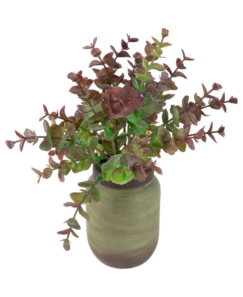 Northlight 10" Two-Toned Spring Eucalyptus Leaves Artificial Plant in Ceramic Pot