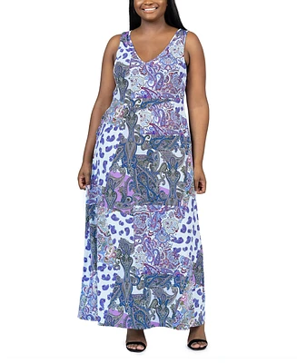 24seven Comfort Apparel Plus Size Sleeveless Maxi Dress with Pockets