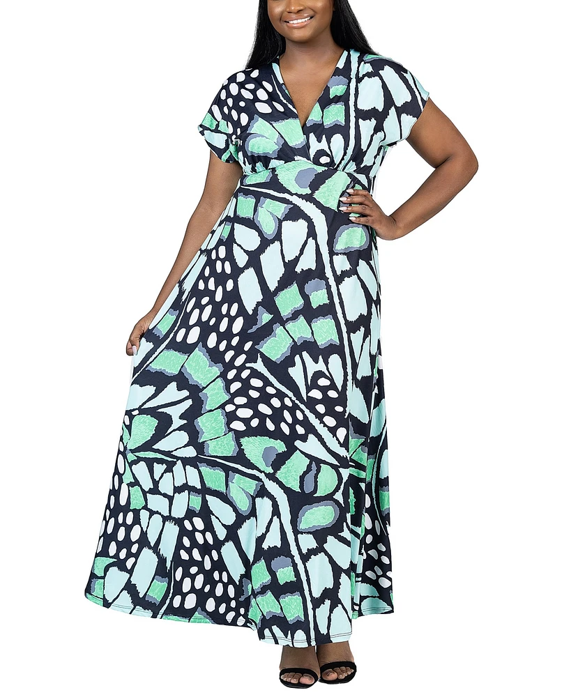 24seven Comfort Apparel Plus Size Oversized Cap Sleeve Maxi Dress