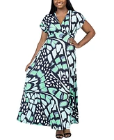 24seven Comfort Apparel Plus Size Oversized Cap Sleeve Maxi Dress