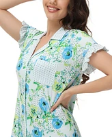 C. Wonder Women's Printed Notch Collar Short Sleeve with Ruffle Sleepshirt Nightgown