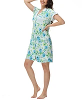 C. Wonder Women's Printed Notch Collar Short Sleeve with Ruffle Sleepshirt Nightgown