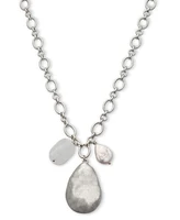 Style & Co Hammered Teardrop & Freshwater Pearl Pendant Necklace, 38" + 3" extender, Created for Macy's