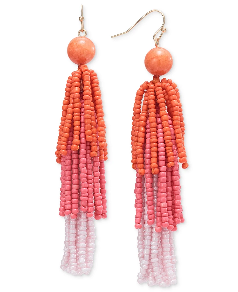 Style & Co Tonal Stone Beaded Fringe Chandelier Earrings, Created for Macy's