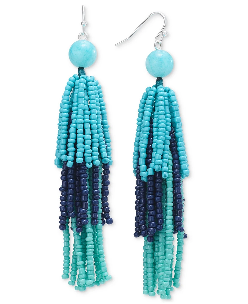 Style & Co Tonal Stone Beaded Fringe Chandelier Earrings, Created for Macy's