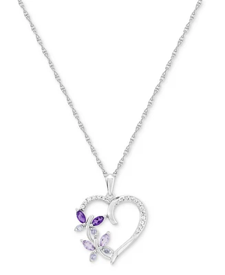 Multi-Gemstone Butterfly Heart 18" Pendant Necklace (1/2 ct. t.w.) Sterling Silver (Also Additional Gemstones)