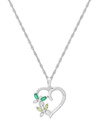 Multi-Gemstone Butterfly Heart 18" Pendant Necklace (1/2 ct. t.w.) Sterling Silver (Also Additional Gemstones)