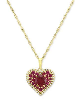 Lab-Grown Ruby (1-5/8 ct. t.w.) & Lab-Grown White Sapphire (1/10 ct. t.w.) 18" Pendant Necklace in 14k Gold-Plated Sterling Silver