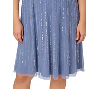 Adrianna Papell Plus Surplice-Neck Beaded Short Dress