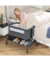 Costway 3-in-1 Portable Baby Bassinet Bedside Sleeper Cradle with Mattress& Storage Basket