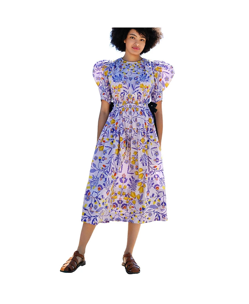 Jessie Zhao New York Purple Floral Cotton Midi Dress