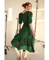 Jessie Zhao New York Green Garden Cotton Silk Wrap Dress